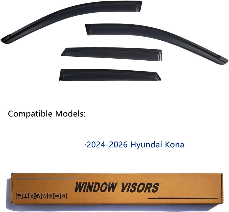 YLSCOO Window Visors Rain Guards fits 2024-2026 Hyundai Kona, Out-Channel Window Wind Deflectors Vent Shades Accessories, Dark Smoke 4 Pcs, 2025 - Image 2